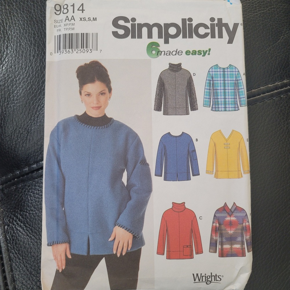 Simplicity 9814 Sewing Pattern Misses Tops XS S M Uncut 6 Made Easy Fleece